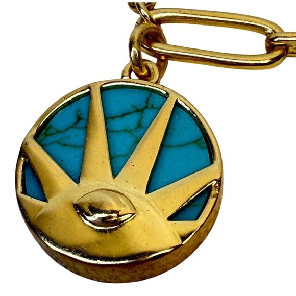 Turquoise Blue Pendant Bracelet Evil Eye Sun‎ Gold-Tone Chain  Dangle Charm - Picture 1 of 7